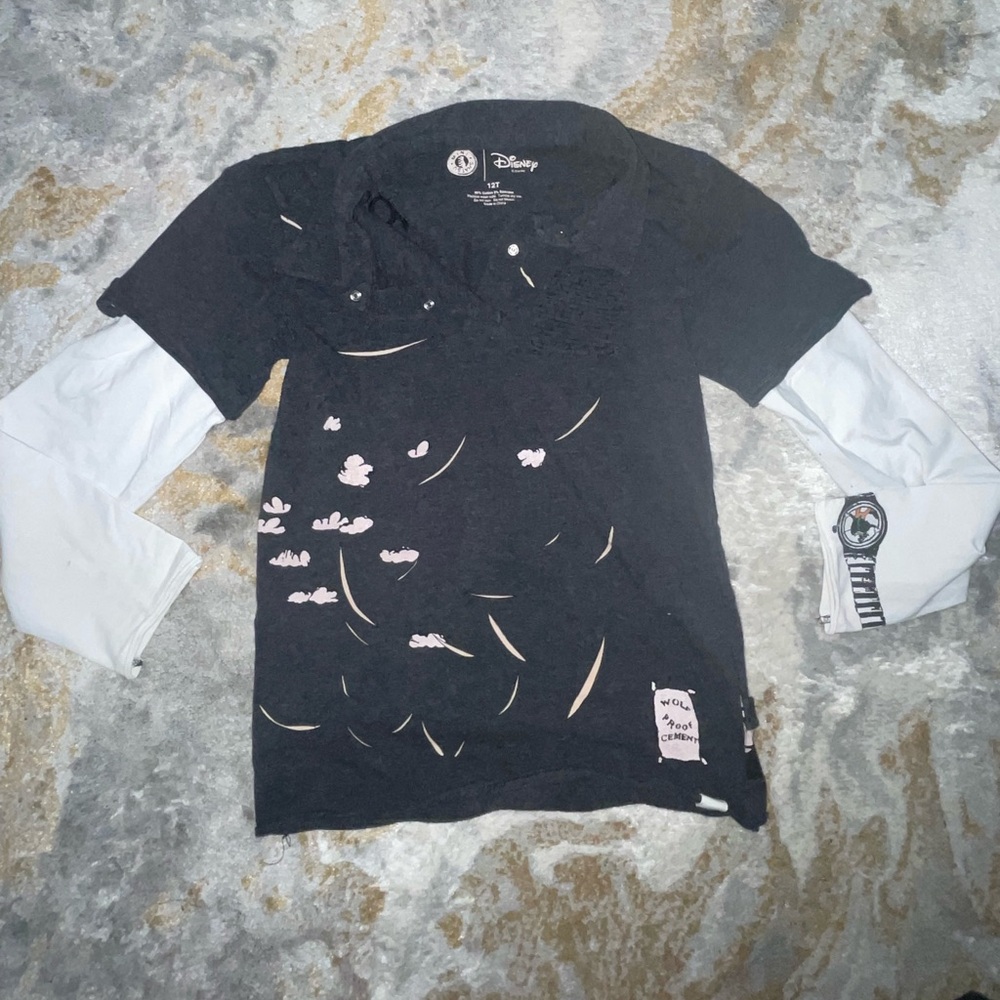 Boys, mini Shatsu , long sleeve shirt, gray cream size 12 for Disney wolf